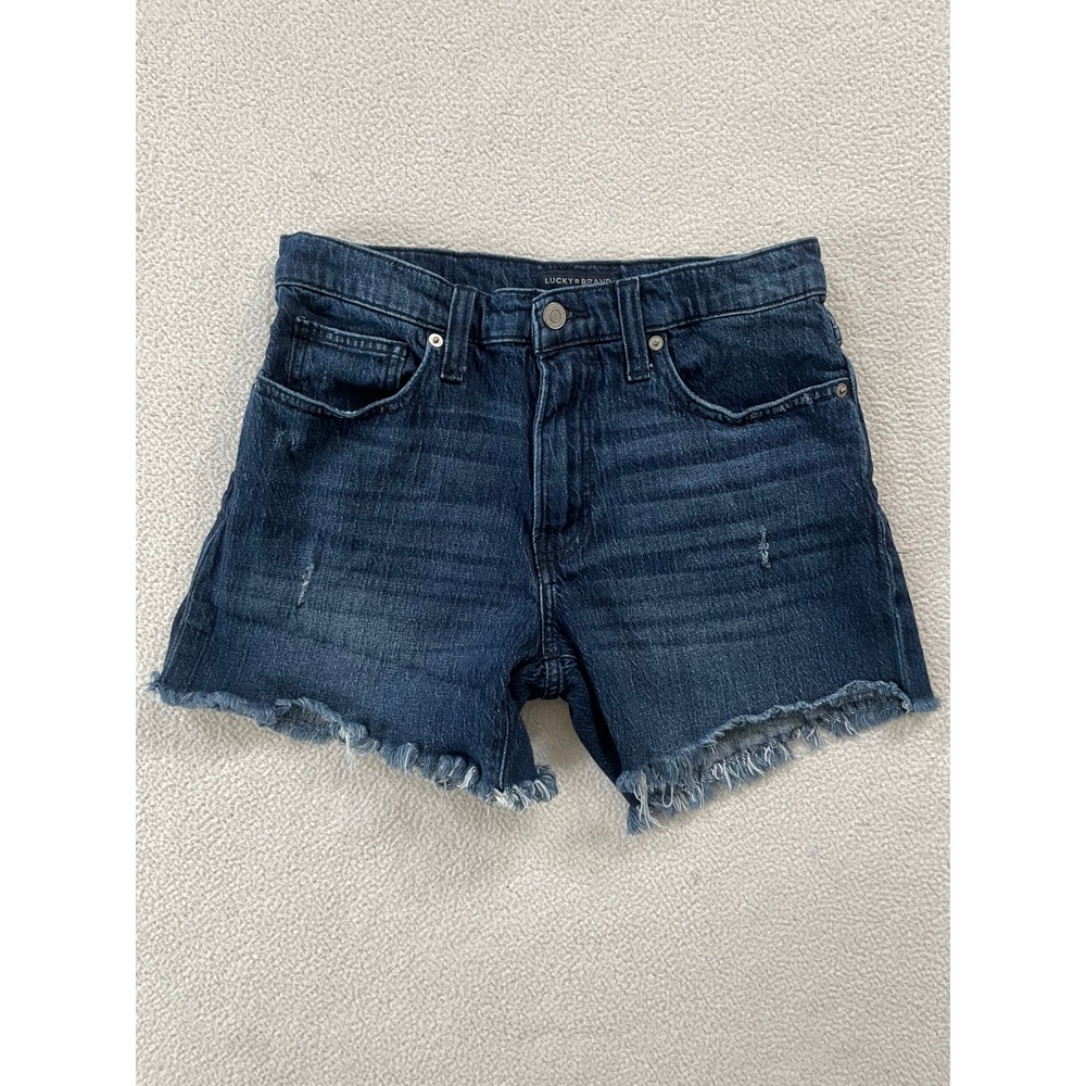 Lucky Brand Womens 4 90s Midi Short Dark Wash Frayed Hem Distressed Denim